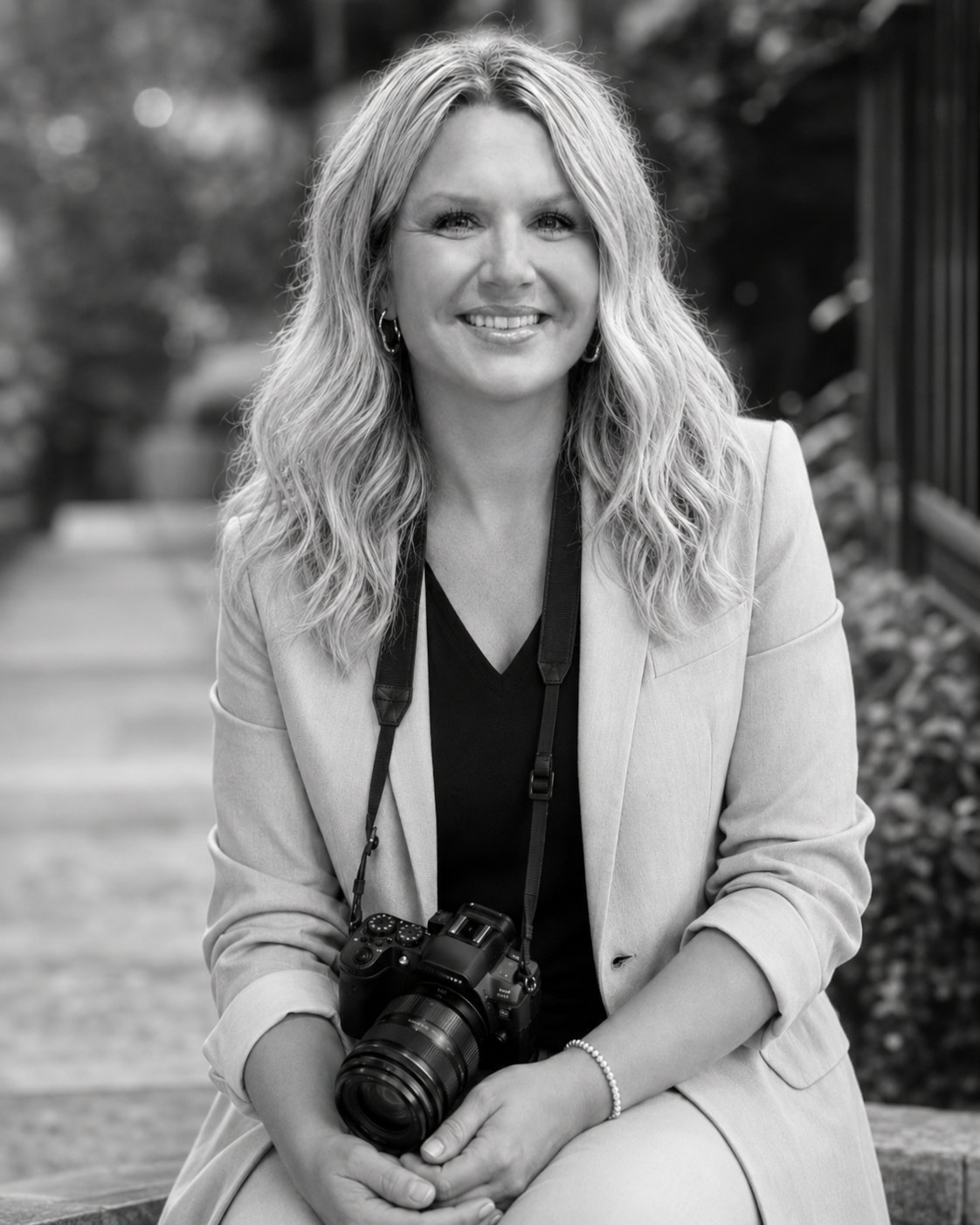 Shae Tate, photographer, holding her camera