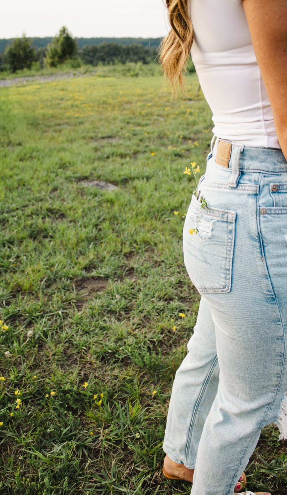 Relaxed senior portrait in a field